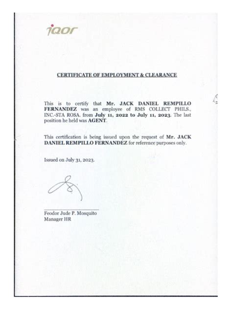 iqor coe|Certificate of employment .